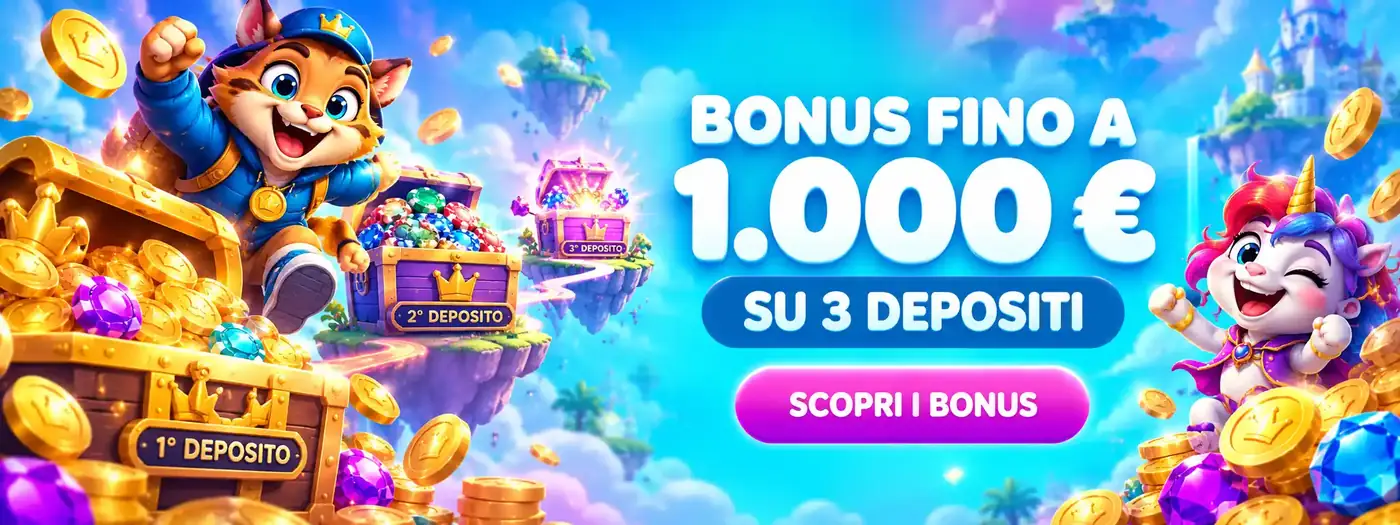 Bonus fino a 1.000 euro su 3 depositi: forzieri del primo, secondo e terzo deposito di Nomini Casino